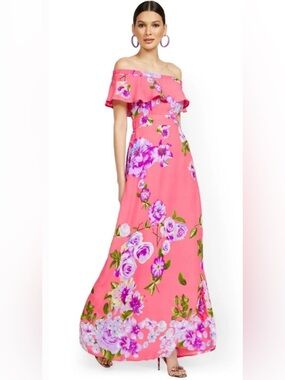 🌸NEW YORK & COMPANY PINK FLORAL OFF THE SHOULDER MAXI DRESS🌸
